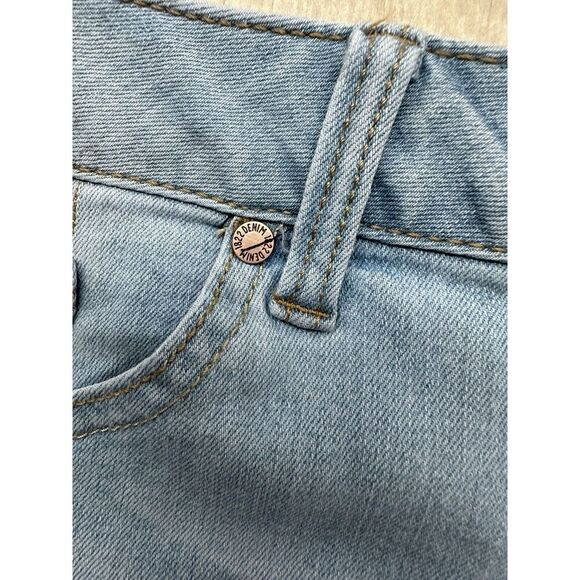 1822 Denim Jean Skirt Knee Length Sz 8 Distressed Light Wash - Picture 2 of 7